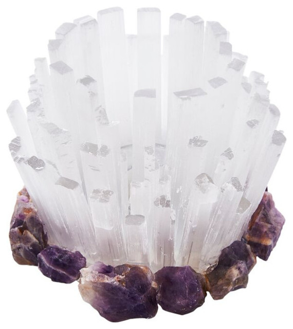 Breath Taking Quartz Votive Candle Holder, White And Purple