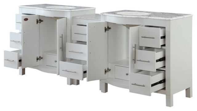 90 Inch Large White Double Sink Bathroom Vanity with ...