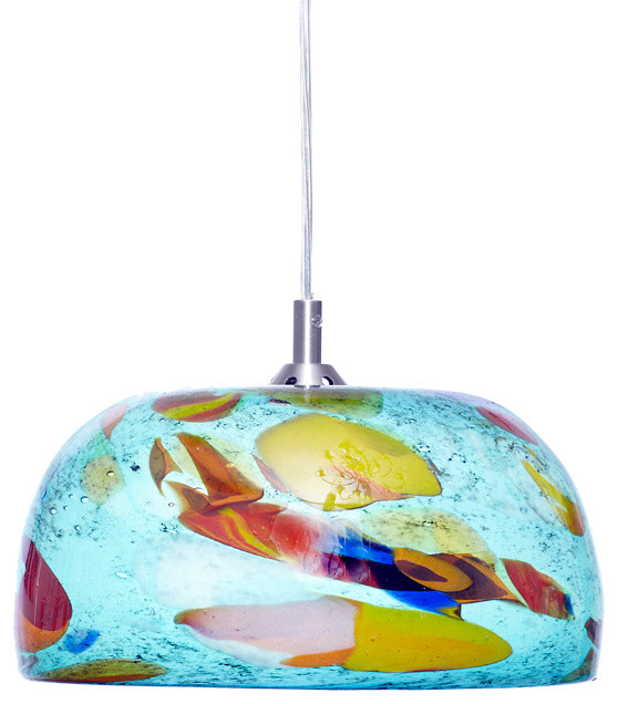 Spoted Aqua Hand Blow Art Glass Pendant Light Contemporary Pendant