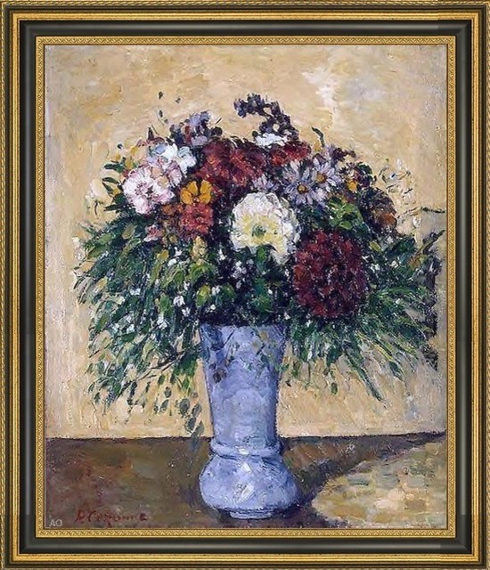 Paul Cezanne Flowers In A Blue Vase Framed Premium Canvas Print