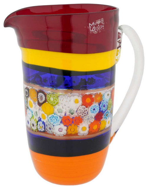Carafe En Verre De Murano Millefiori GlassOfVenice - Couleur Argent/rouge - Fabriquée En Italie