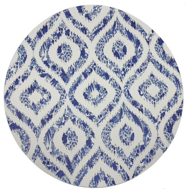 Royal Delft Ikat White 16" Round Pebble Placemats, Set of 4