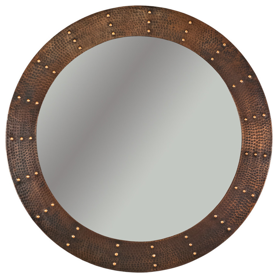 34" Round Copper Mirror Traditional Bathroom Mirrors by PLFixtures