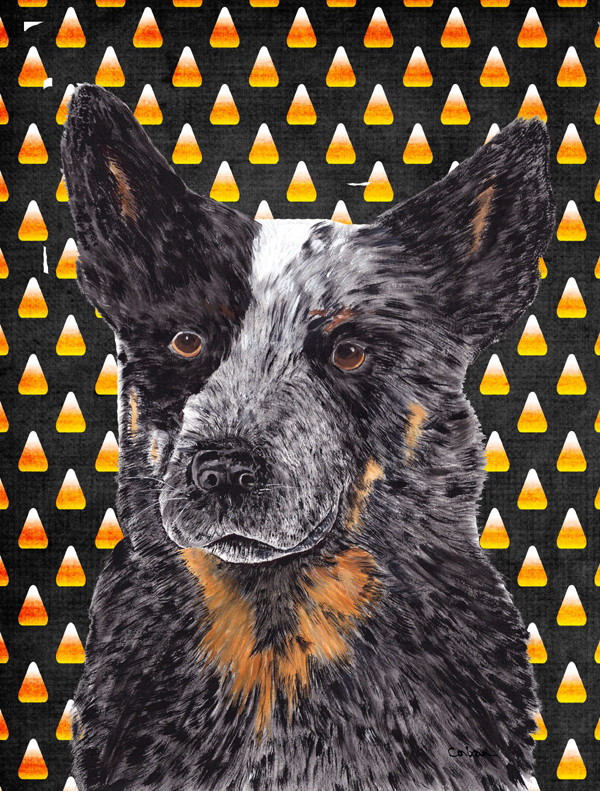 Australian Cattle Dog Candy Corn Halloween Portrait Flag Canvas