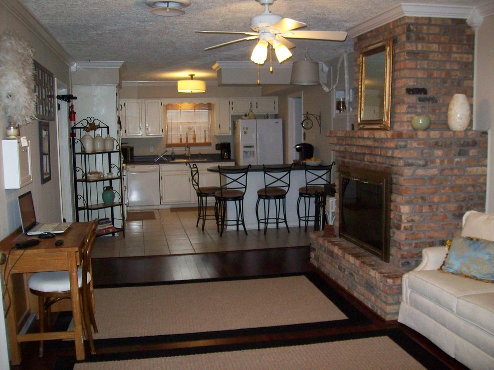 Help with this long and narrow room with large fireplace