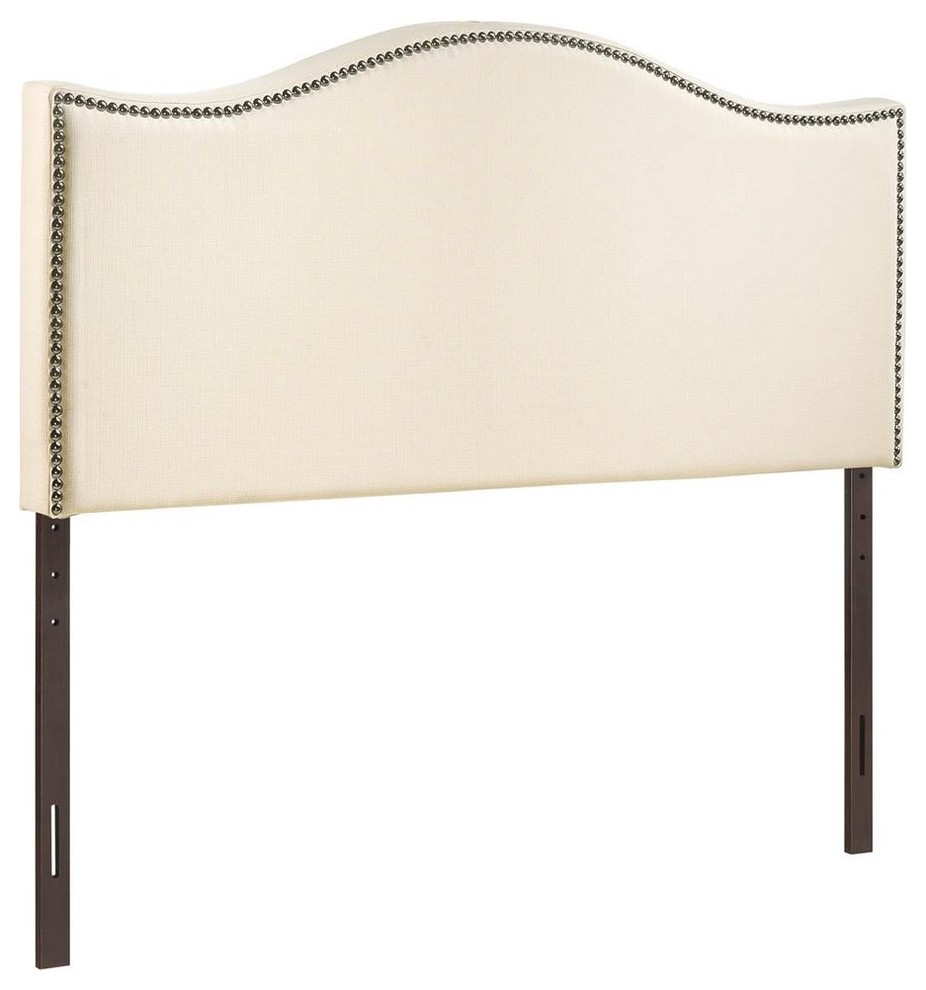 Full Nailhead Upholstered Headboard in Ivory (Full: 57 in. W x 3.5 in ...