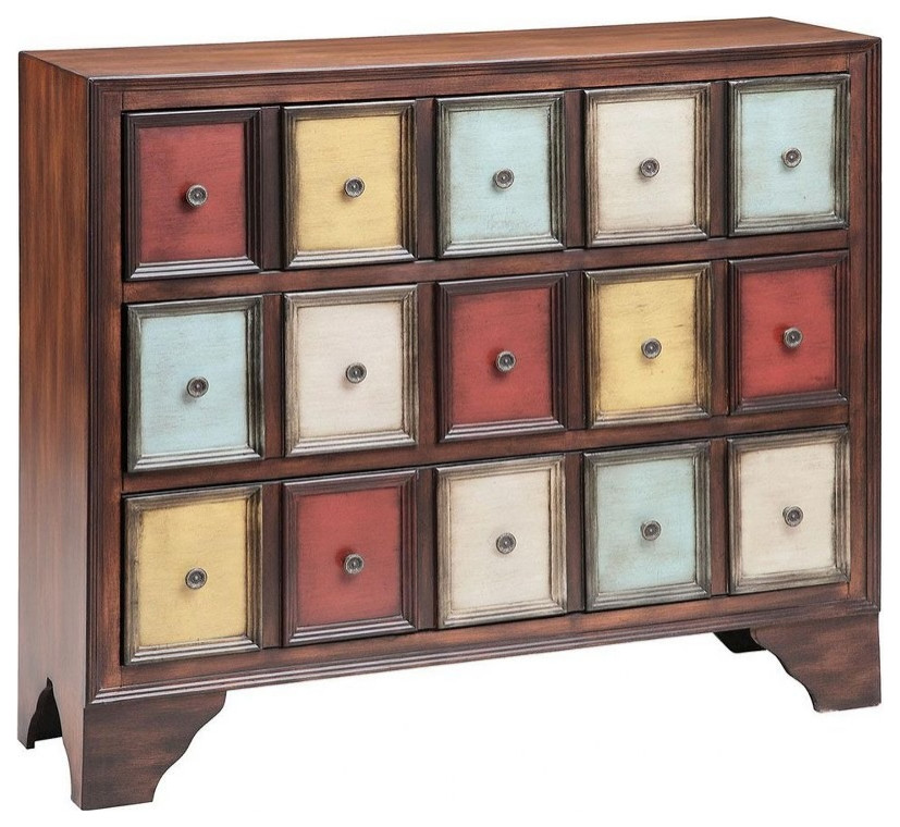 Multi-Colored Apothecary Style 3 Drawer Accent Chest in Multicolor