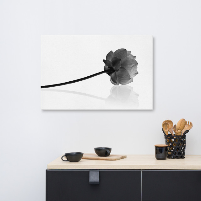 Black And White Flower Canvas Wall Art Resting Lotus Floral Photo, 24 ...