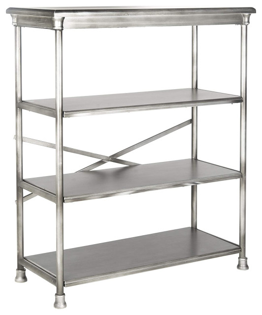 Modern Bookcase, Metal Frame and Wooden Shelves With Unique Silver Finish