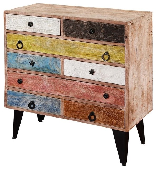 Pastel Colors Mango Wood Iron Standing 8 Drawer Accent Chest