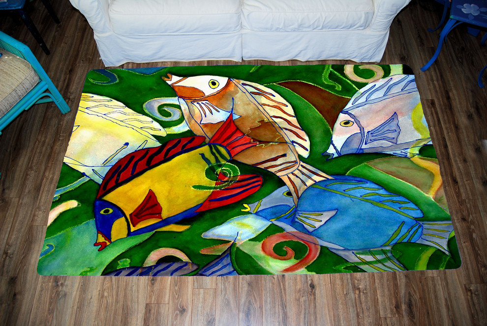 Sea Life Area Rugs From My Art, Tropical Fish, 96"x44" Tropical