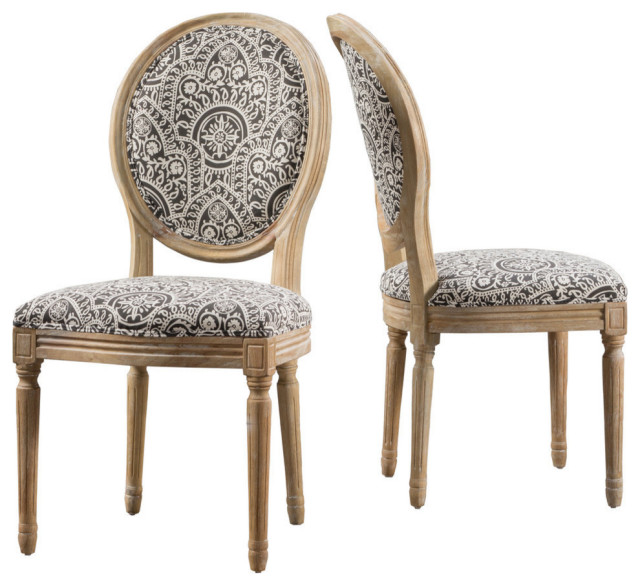 Gdf Studio Hawthorne Black And White Patterned Fabric Dining Chairs Set Of 2 French Country Dining Chairs By Gdfstudio