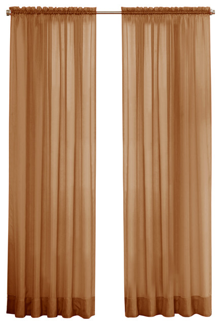 Peach Couture Solid Color Woven Sheer Window Panel Curtain Set, Taupe