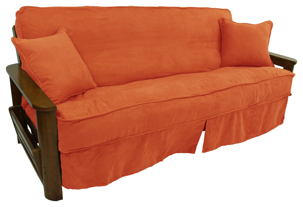 Full Futon Slip Cover With Throw Pillows, 3Piece Set, Tangerine Dream