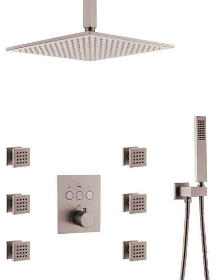 FontanaShowers Brushed Nickel Ceiling Mount Rainfall Shower Set ...