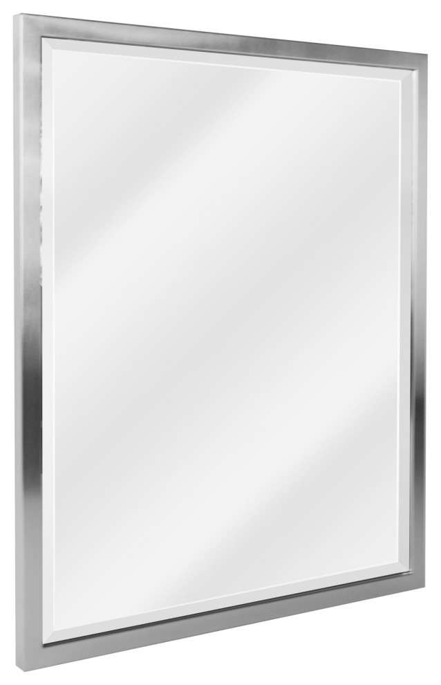 Head West Brushed Nickel Stainless Steel Framed Wall Mirror, 25.25"H X 19.25"L X 0.75"D