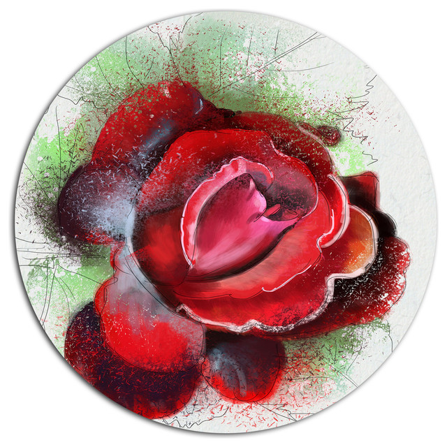 Beautiful Red Rose With Green Shade, Floral Round Wall Art