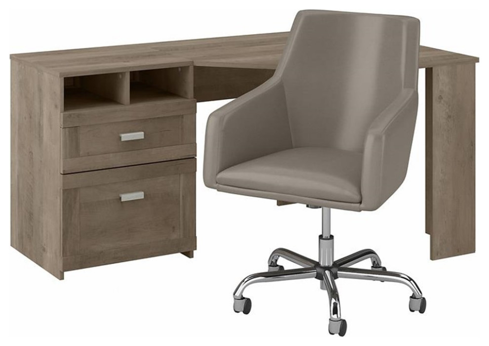 Wheaton Reversible Corner Desk and Chair Set in Driftwood Gray