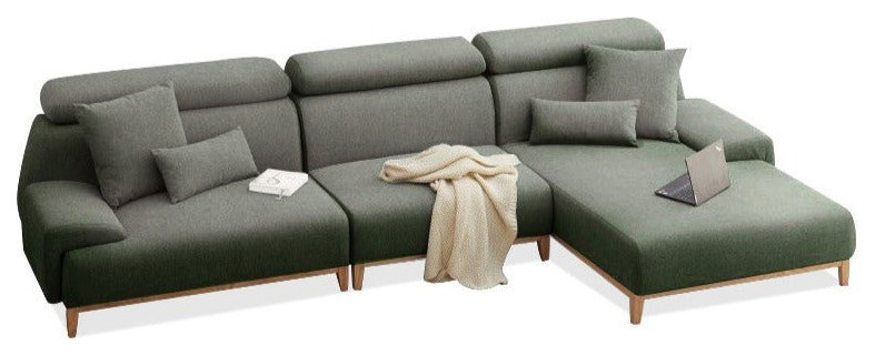 Fabric Sofa, Grass Moss Green 4-Person Corner Sofa With Left Chaise Seat 139x72.8x33.9