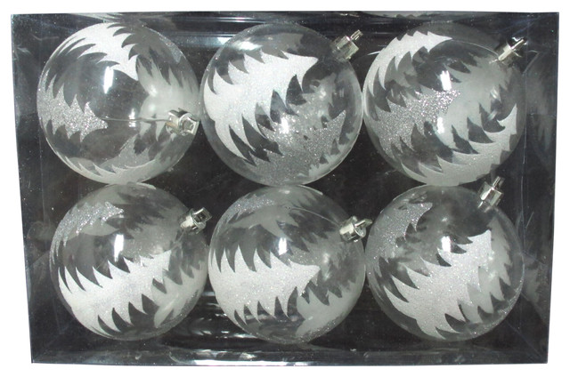 6-Pack Clear Ball Ornament With Silver Glitter Tree