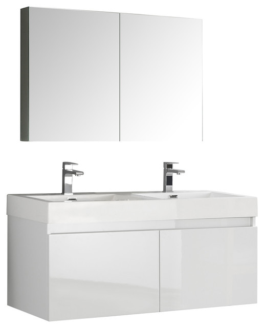 Mezzo 48" White Wall Hung Double Sink Modern Bathroom ...