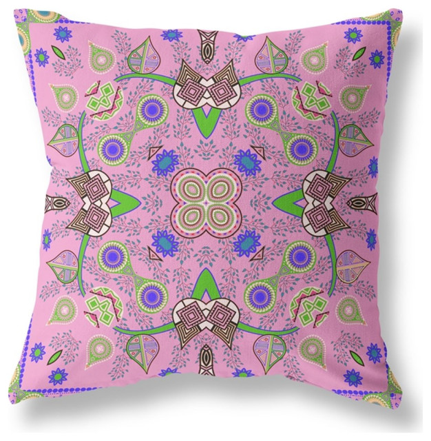 Amrita Sen Designs 26x26" Indoor/Outdoor Fabric Pillow in Pink/Blue