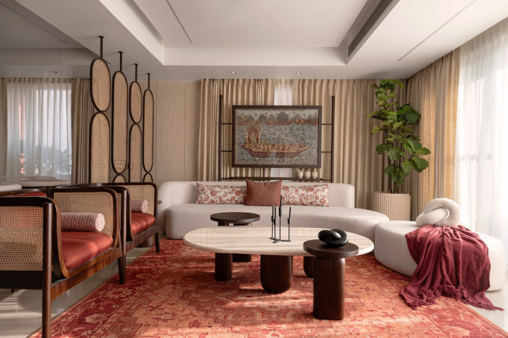 Photo of a contemporary living room in Delhi.