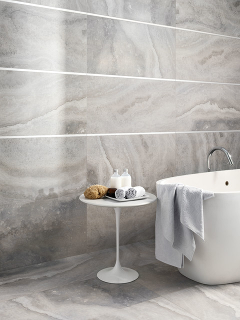 Stone Look Tiles Caracalla Grigio Contemporary Bathroom