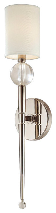 Rockland, One Light Wall Sconce, Polished Nickel Finish, Faux Silk Shade
