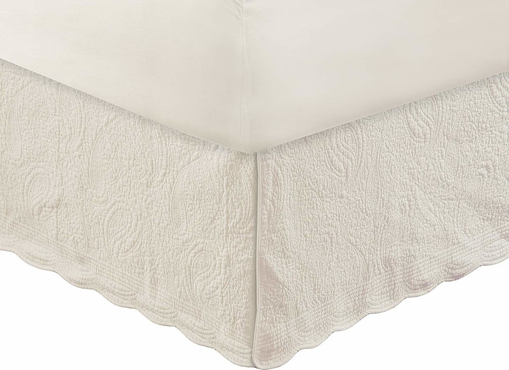 Greenland Home Paisley Quilted Bed Skirt Ivory, King French Country