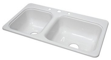 Kitchen Sink, 33"L x 19"W Manufactured/Mobile Home Acrylic 8" Deep, Three Faucet