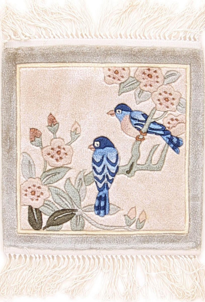 Oriental Rug China Silk Warp 1'1"x1'0" Hand Knotted Carpet