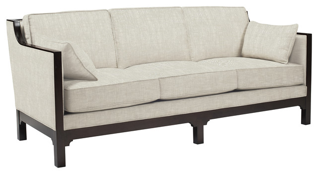 Lila contemporary straight arm exposed dark wood sofa ...