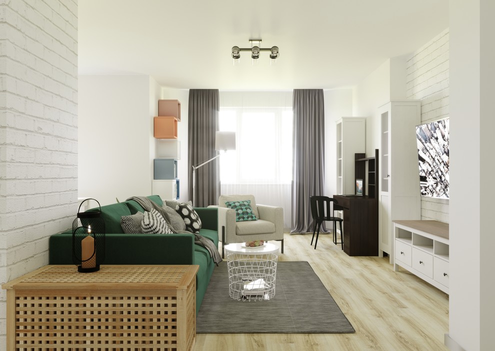 Просторная студия с отдельной спальней в скандинавском стиле