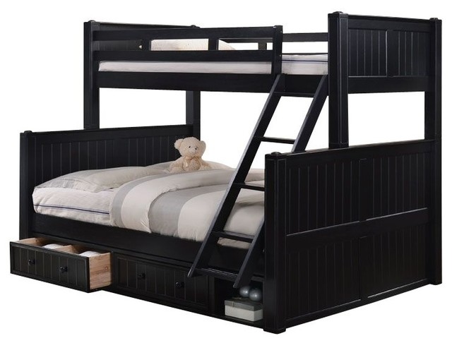 Beatrice Black Extra Long Twin Over Queen Bunk Bed With Underbed Beatrice Black Extra Long Twin Over Queen Bunk Bed With Underbed Storage Drawers
