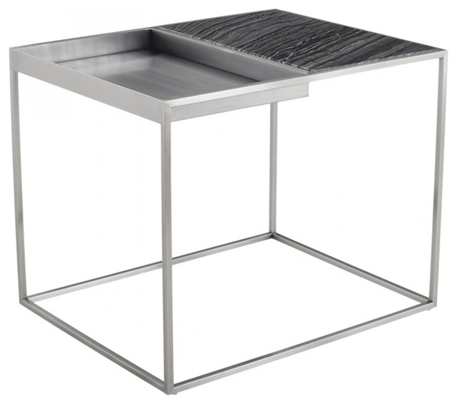 30 W Side Table Black Wood Veined Marble Inset Basin Brushed Side Table Black Wood Veined Marble