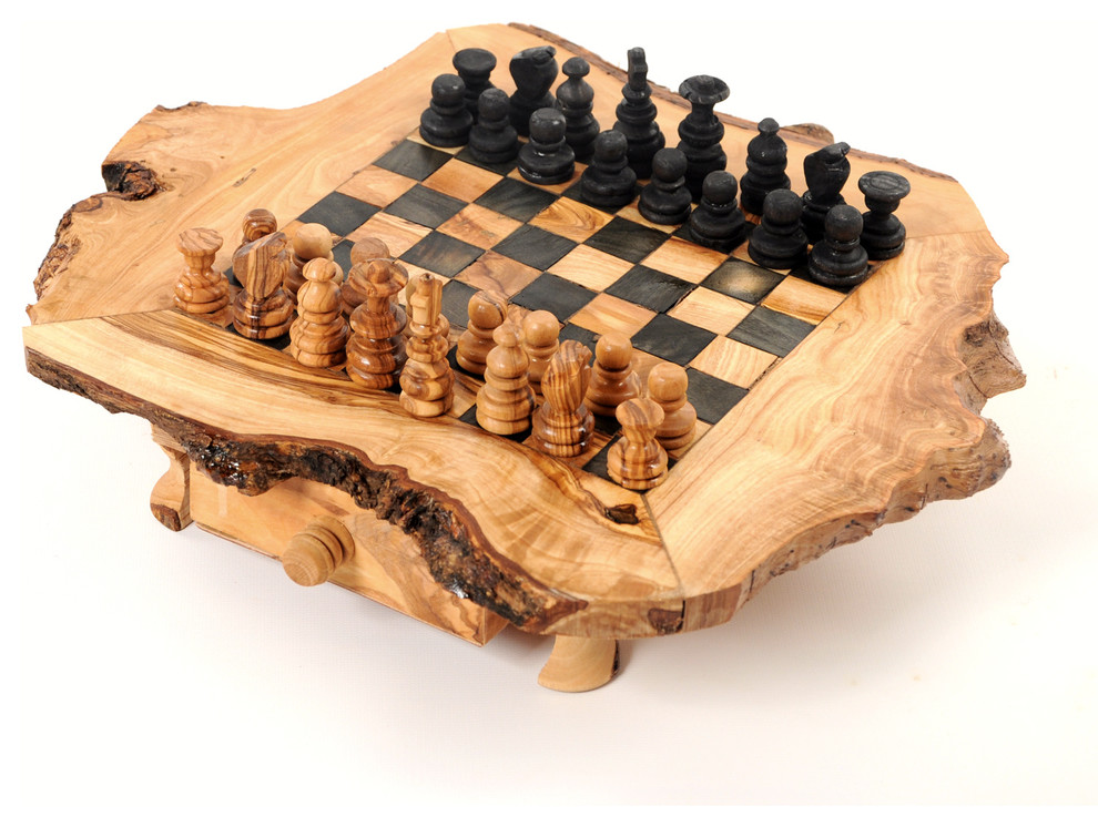 Handcrafted Large Olive Wood Rustic Chess Set, Chess Game Board