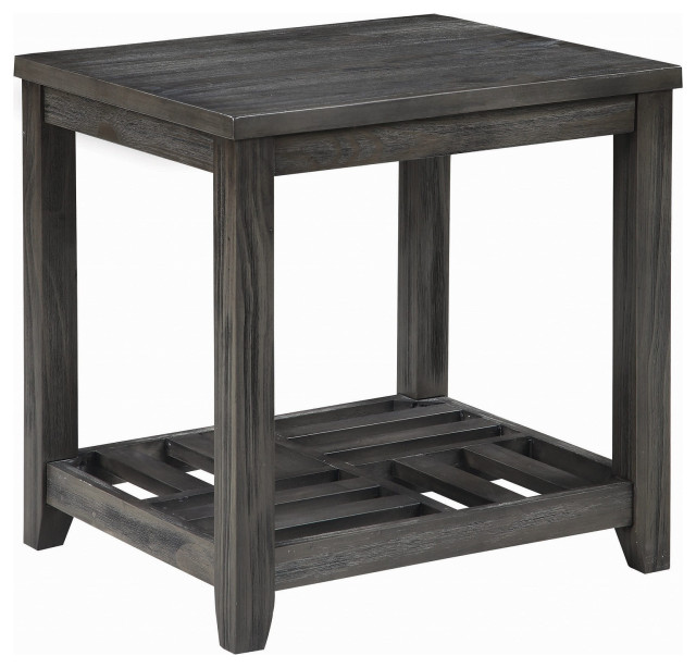 Rectangular End Table with Shelf, Gray Farmhouse Side Tables And