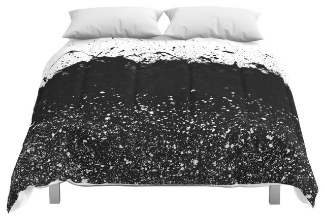 Society6 Black and White Splatter Theme Comforter, Queen, 88x88