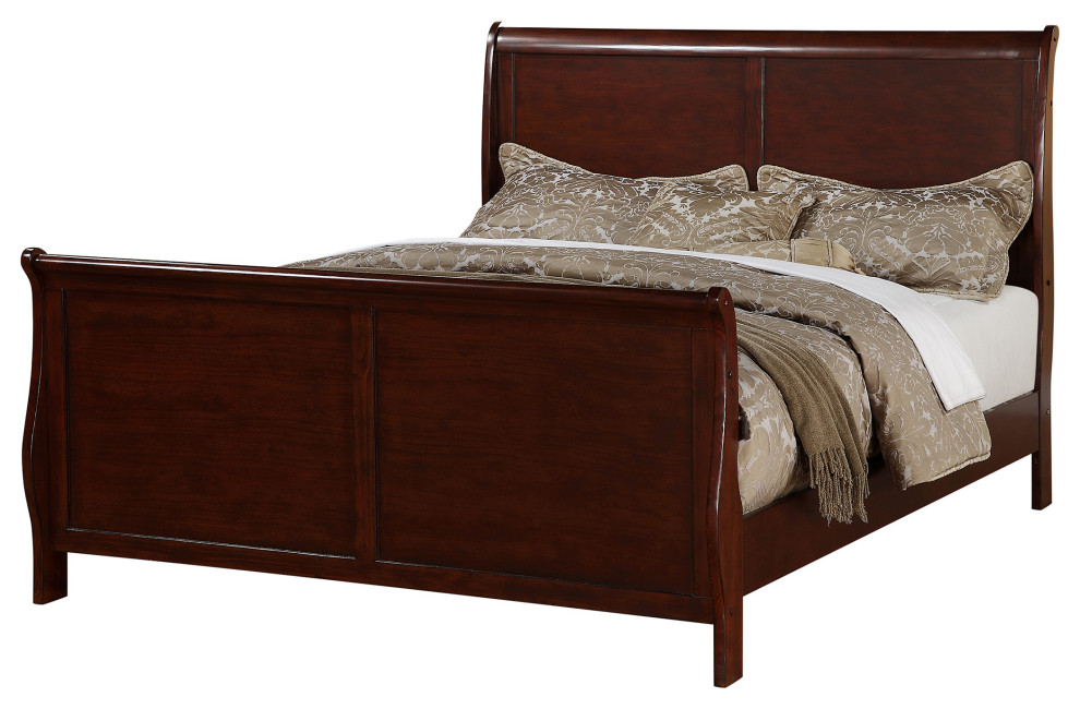 Wooden King Bed,Brown Transitional Sleigh Beds by Simple Relax