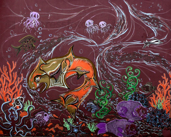 Детские обои по рисунку подводного мира.