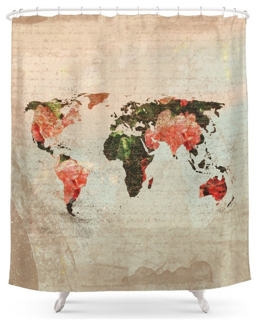 Vintage World Map Shower Curtain Contemporary Shower Curtains