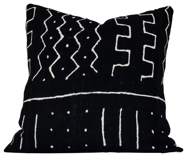 Ghat B Decorative Pillow, Authentic Black and White African Mud Cloth