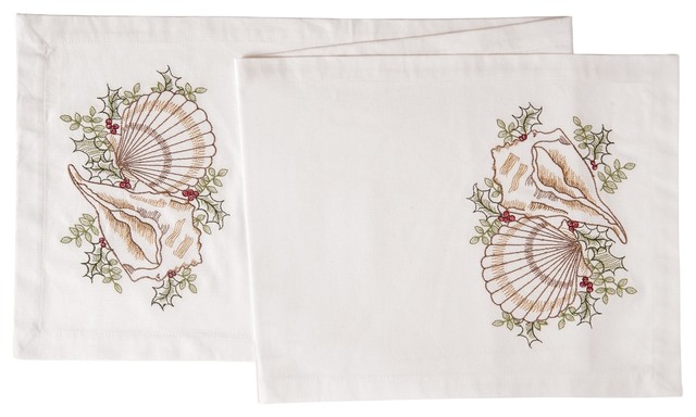 Scallop Conch Shells With Holly Sprigs Christmas Holiday Table Runner 51 Inches Beach Style Table Runners By Mary B Decorative Art