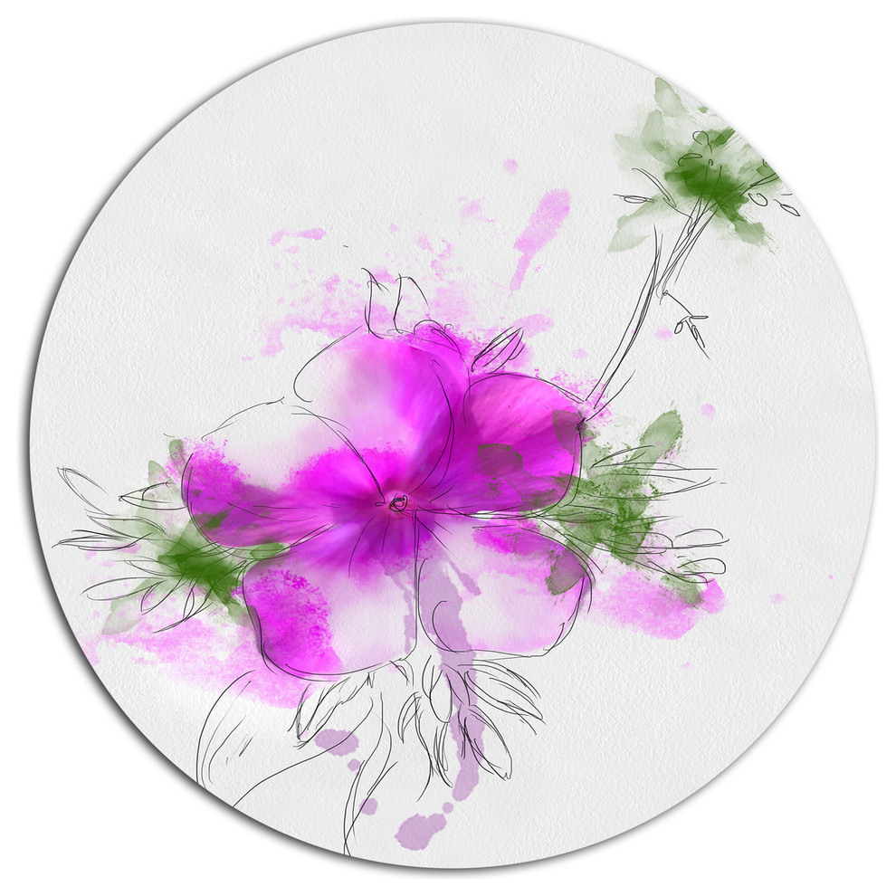 Purple Flower Sketch With Stem, Floral Round Wall Art, 11"