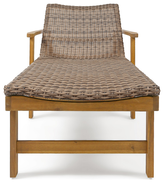 GDF Studio Kyle Outdoor Rustic Acacia Wood Chaise Lounge with Wicker