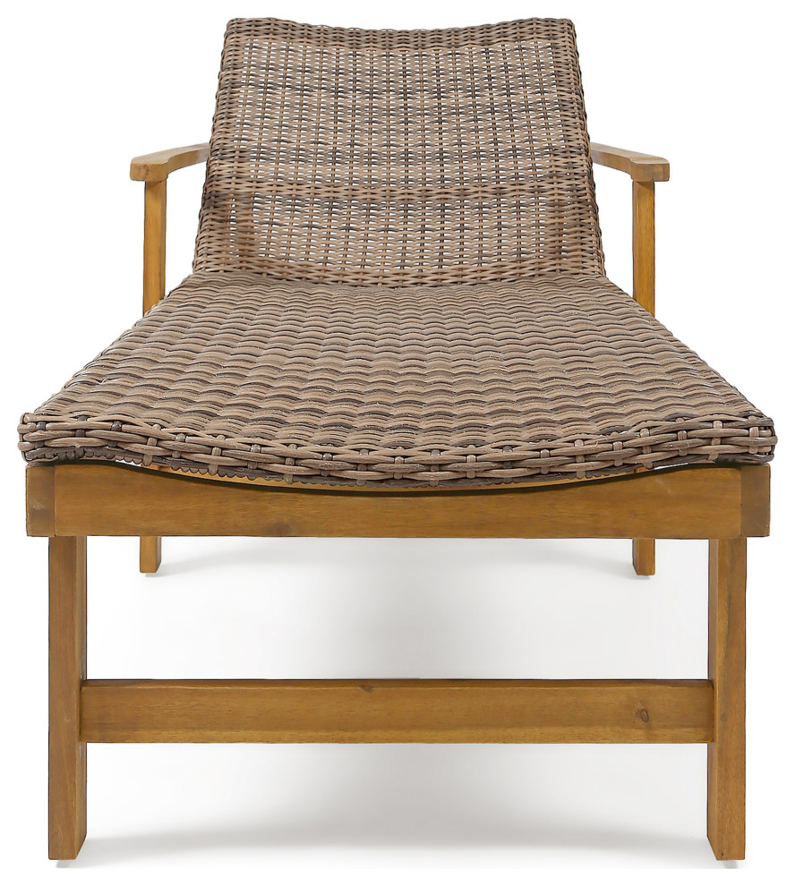 GDF Studio Kyle Outdoor Rustic Acacia Wood Chaise Lounge with Wicker