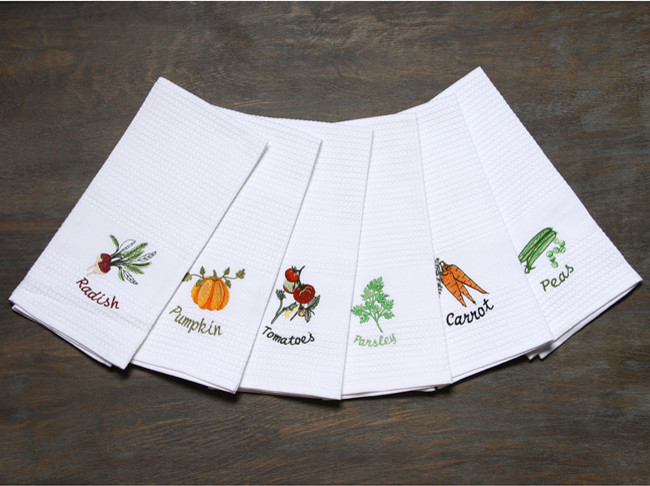 LUCIA MINELLI 6 piece Vegetable Embroidered Turkish Kitchen Towel Set