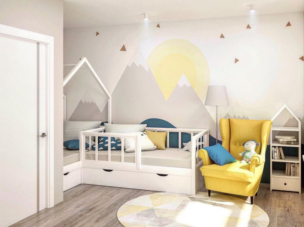 Компактная детская для двоих с горами и солнцем на обоях Alltowall