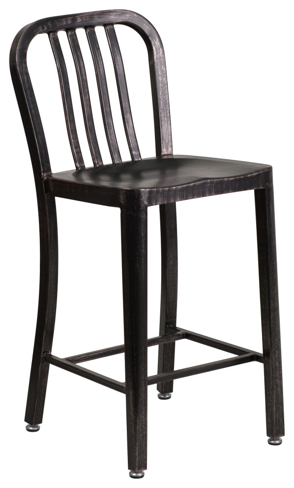 Tall Silver Steel Indoor/Outdoor Counter Bar Stool With Slatted Back